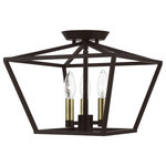 Livex Lighting - Devone 3 Light Bronze With Antique Brass Accents Square Semi-Flush - The Devone collection hints at a casual vibe. This three light square frame semi flush is shown in a bronze finish with antique brass finish accents. It will be a great feature in your modern loft or cabin as well as any transitional style interior.