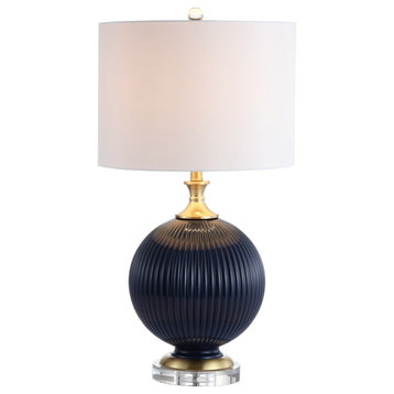 Lucette 26.5" Glass and Crystal Led Table Lamp, Navy