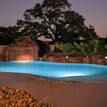 Grotto Waterfall Slide Swimming Pool with Spa