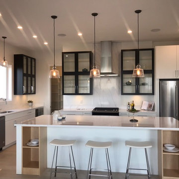 White Kitchen with Black Upper Cabinets