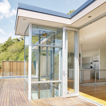 Modern outdoor glass elevator