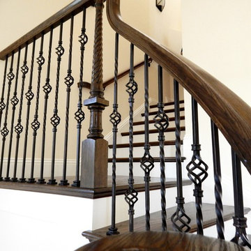 Twisted Iron Baskets & Wood Newels, Double Flared Bottom - Quail West