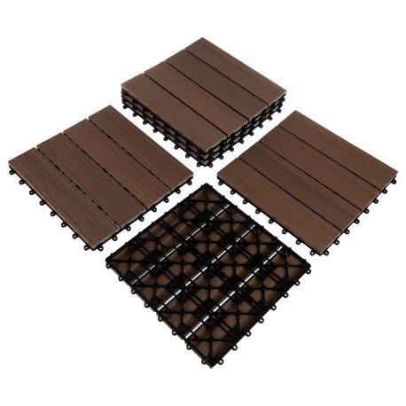 Set of 6 Wood/Plastic Composite Interlocking Deck Tiles, 5 Pack