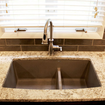 Transitional Cherry Kitchen with Beige and White Quartz Countertop ~ Akron, OH