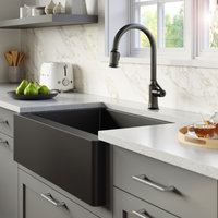 Karran Farmhouse/Apron-Front Quartz 34" Single Bowl Kitchen Sink, Black