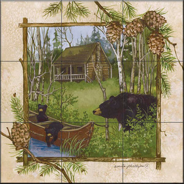 Tile Mural, Log Cabin by Anita Phillips