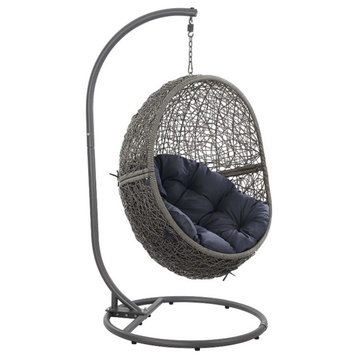 Modway Encase Outdoor Synthetic Rattan Swing Chair in Gray and Navy