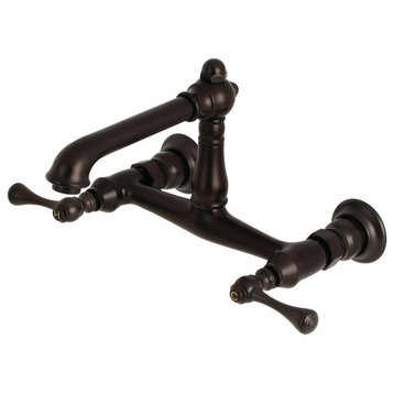 Industrial Bathroom Faucet, Wall Mount Design With 2 Handles, Oil Rubbed Bronze