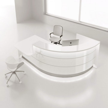 Valde J-Shaped Reception Desk with Countertop, White by MDD Furniture