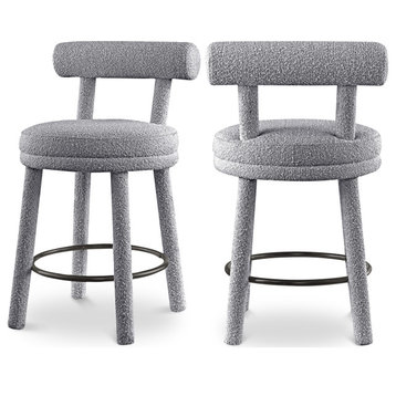 Parlor Boucle Fabric Upholstered Stool (Set of 2), Grey