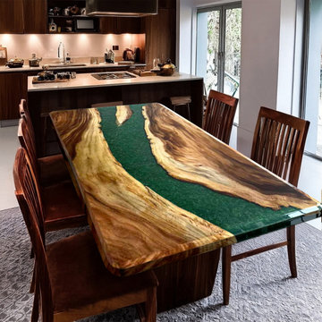 Walnut Green River Epoxy Table – Organic Modern Dining Anchor