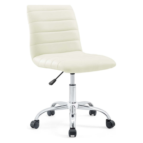 Armless Mid Back Vinyl Office Chair, White