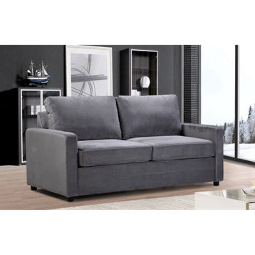Modern Sleeper Sofa, Soft Velvet Upholstered Seat & Padded Track Arms, Gray