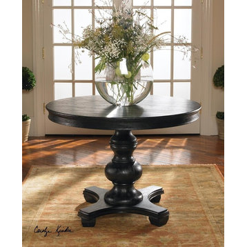 Elegant Classic Round Black Wood Entry Table