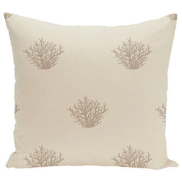 Coral Corral Coastal Print Pillow, Flax, Oatmeal, Taupe And Beige, 18"x18"