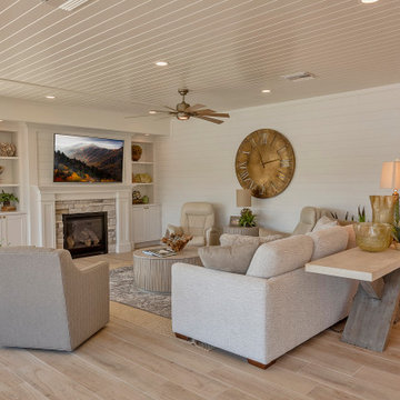 Open Concept Coastal Living Room with Farmhouse-Inspired Charm