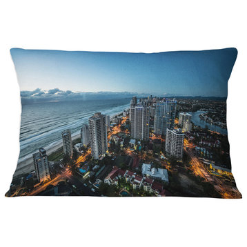 Brisbane Skyscrapers and Sea Aerial View Cityscape Throw Pillow, 12"x20"