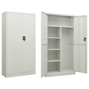 vidaXL Storage Cabinet with a Lock Storage Locker Storage Organizer White Steel, Light Gray, 1 Pcs