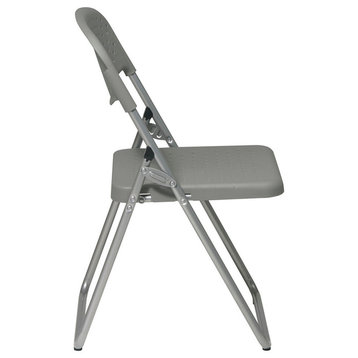 Folding Chair With Plastic Seat and Back, Set of 4, Silver/Gray