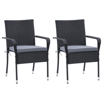 Parksville Patio Stackable Dining Chair Set Black With Ash Grey Cushions, 2pc