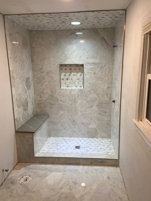 Shower bench top for marble tile shower