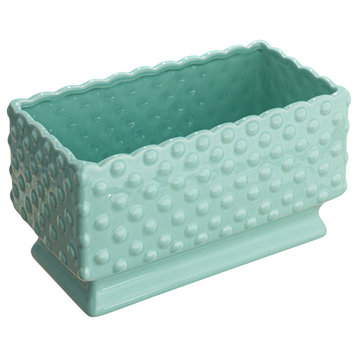 Ceramic Hobnail Planter With Scalloped Edge and Polka Dots, Mint