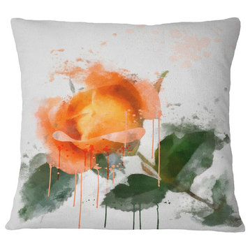 Orange Rose Sketch Watercolor Floral Throw Pillow, 18"x18"