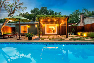 Inspiration for a small contemporary backyard stone and rectangular natural pool landscaping remodel in San Francisco