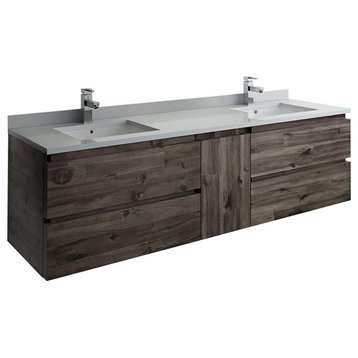 Fresca Formosa 70" Wall Hung Double Sinks Modern Wood Bathroom Cabinet in Brown
