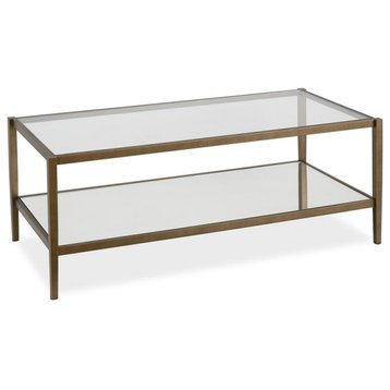 Hera 45'' Wide Rectangular Coffee Table with Glass Shelf in Brass