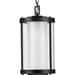 Progress Lighting - Irondale Collection Black 1-Light Hanging Lantern - Incorporate memorable modern lighting with the industrial Irondale Collection’s One-Light Black Hanging Lantern. A matte black frame features a decorative rectangular design on its top. A clear glass shade holds an etched glass diffuser ready to provide a lovely ambient glow.