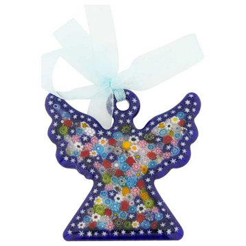 Glass Of Venice Murano Glass Angel Christmas Tree Ornament With Ribbon Blue And