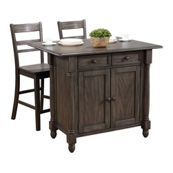 Sunset Trading - 3-Pc Drop Leaf Kitchen Island Set in Weathered Gray - Dining Sets