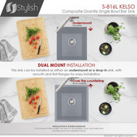 STYLISH 16"Dual Mount Single Bowl Gray Granite Kitchen Sink