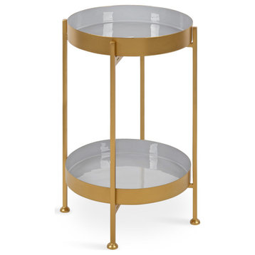 Nira Two-Tiered Metal Side Table, Gold, Gray