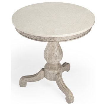 Danielle Marble 24" Pedestal Side Table, Gray