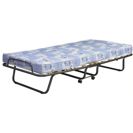 Linon Roma Folding Bed Steel Frame Memory Foam Mattress Wood Slats in Blue