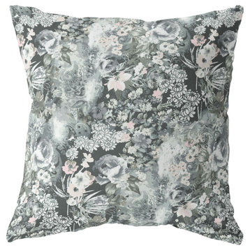 20" Gray White Springtime Indoor Outdoor Throw Pillow