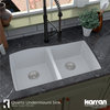 Karran Undermount Quartz 33" 50/50 Double Bowl Kitchen Sink, White