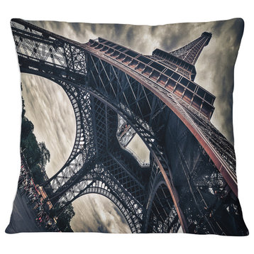 Paris Paris Eiffel Towerin Grungy Dramatic Style Cityscape Throw Pillow, 16"x16"