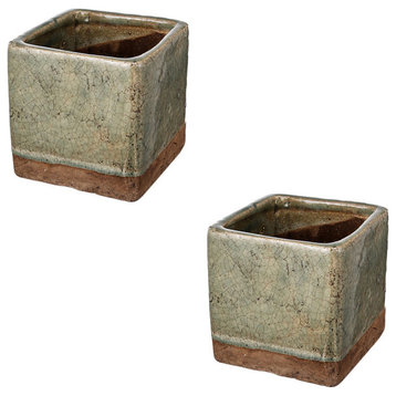 A&B Home Heavy Crackle Finished Small Square Planter Slate Gray 6X6" Set Of 2