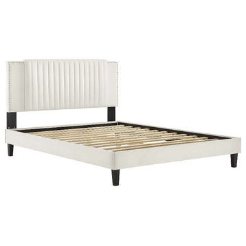 Modway Zahra Channel Tufted Performance Velvet Twin Platform Bed in White