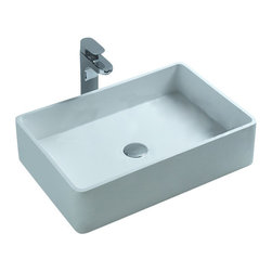 ADM Bathroom Design - ADM Rectangular Stone Resin Countertop Sink, White, 24", Glossy White - Bathroom Sinks