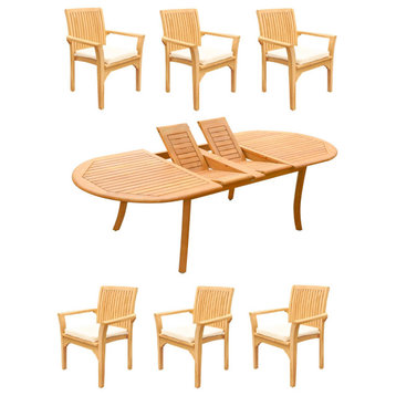 7-Piece Outdoor Teak Dining Set: 94" Rectangle Table, 6 Lua Stacking Arm Chairs