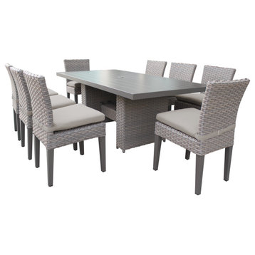 Florence Rectangular Patio Dining Table With 8 No Arm Chairs Beige