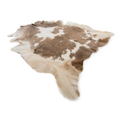 Luxury Natural Cowhide Area Rug, Handmade, Beige, White, Hair-on-Hide, 7'0"x6'7" - Area Rugs