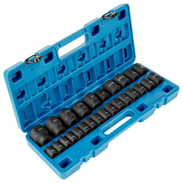 VEVOR Impact Socket Set SAE/Metric Master, 1/2 Inch, 26 Piece, Standard Length