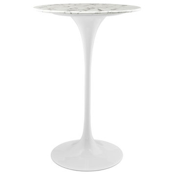 Modern Contemporary 28" Artificial Marble Bar Table, White, Marble, Steel
