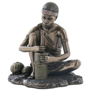 African Woman Grinding Grain, Bronze, Ethnic Collectibles, Cold Cast Bronze
