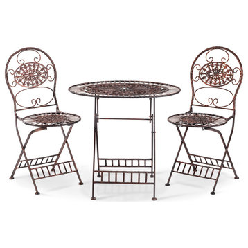 3-Piece Oval Bistro Set Folding Table and Chairs Patio Seating, Bronze